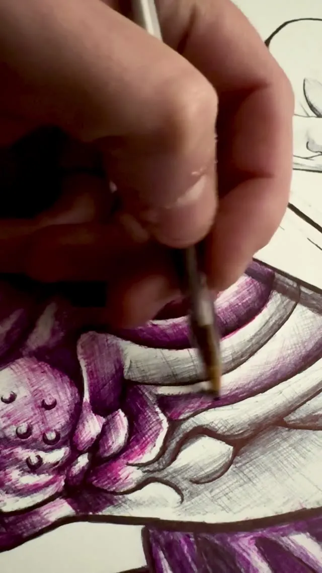 Proceso de un dibujo a tinta y color en el estudio — Clandestine Art Studio Marmolejo
